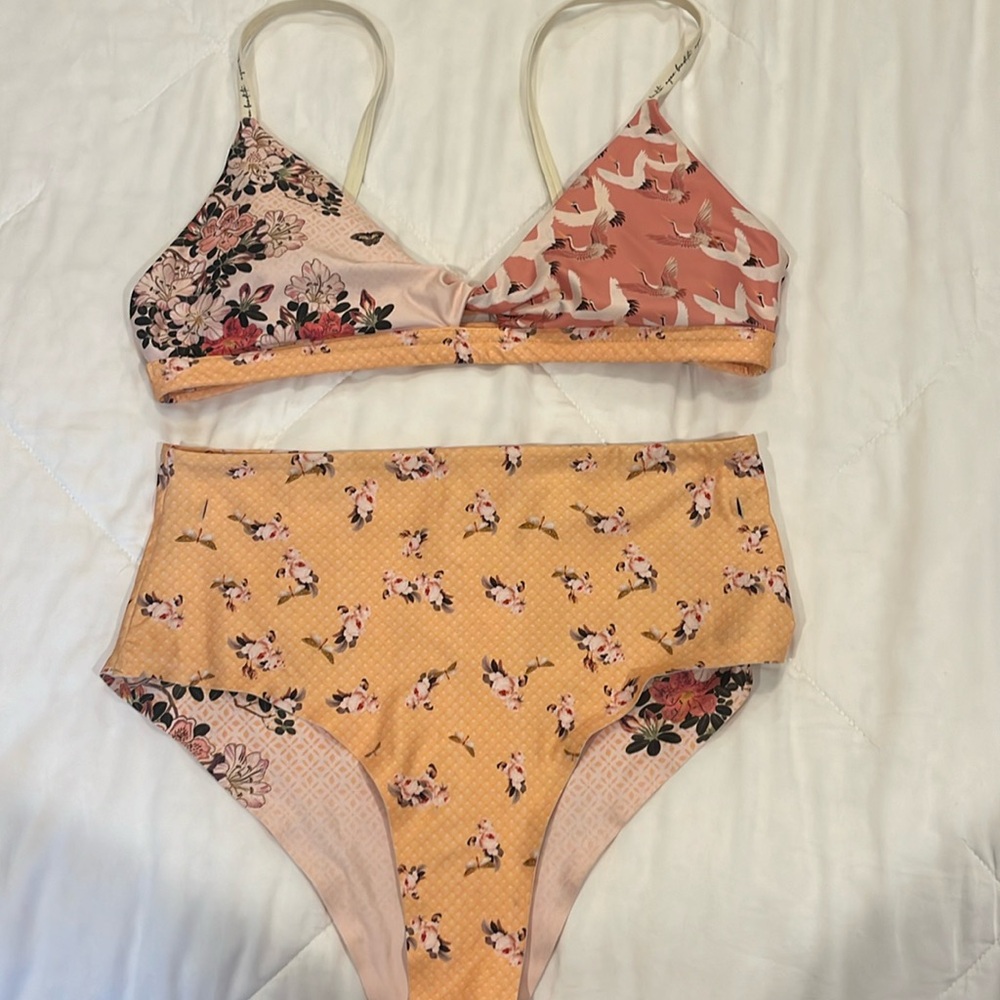 XL top (ran small) and medium bottom high rise agua bendita swimsuit